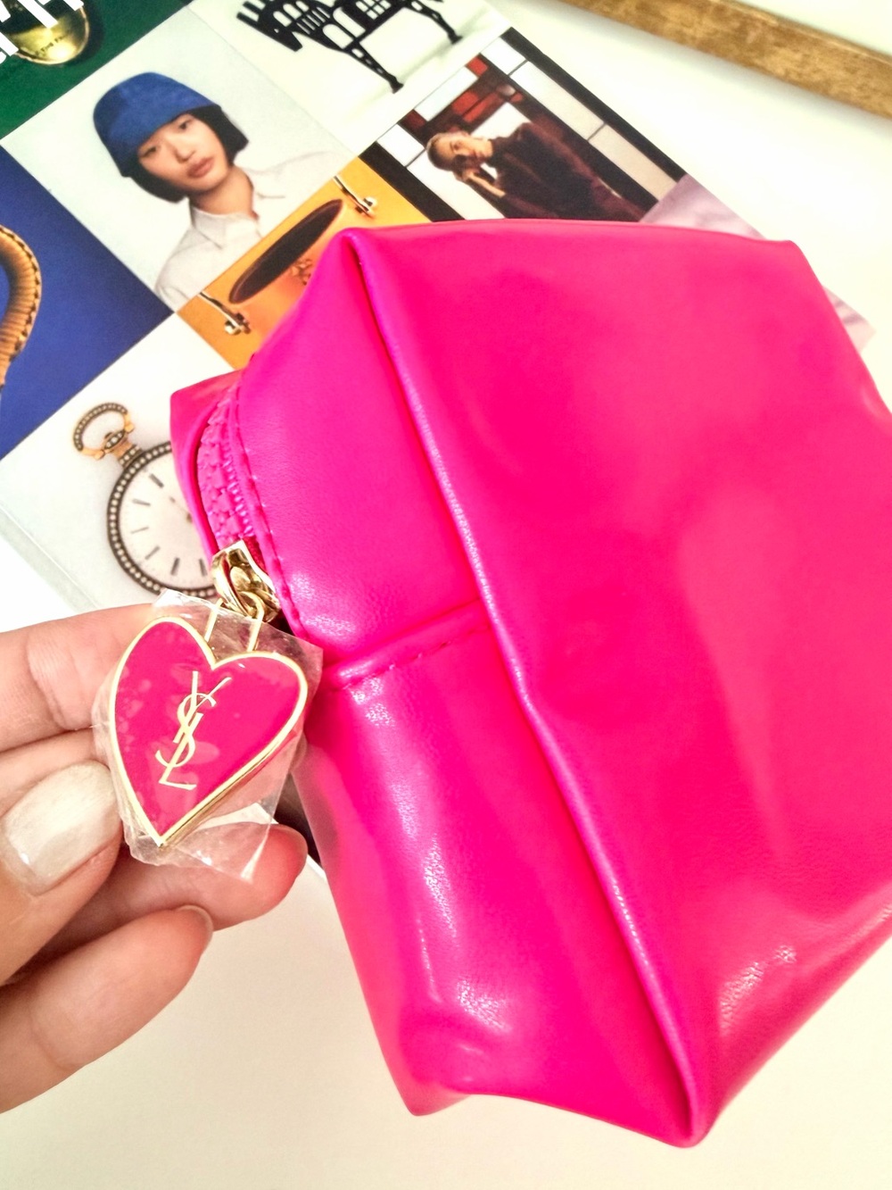 YSL Fuchsia Cosmetic Bag Heart Zipper - Picture 8 of 9